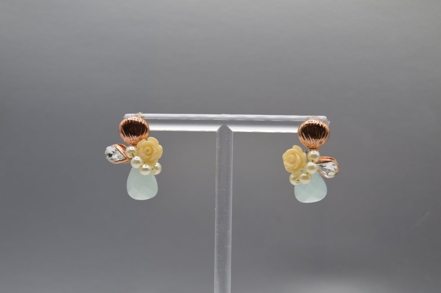 Floral Teardrop Earrings ā Yellow Rose & Blue Accent