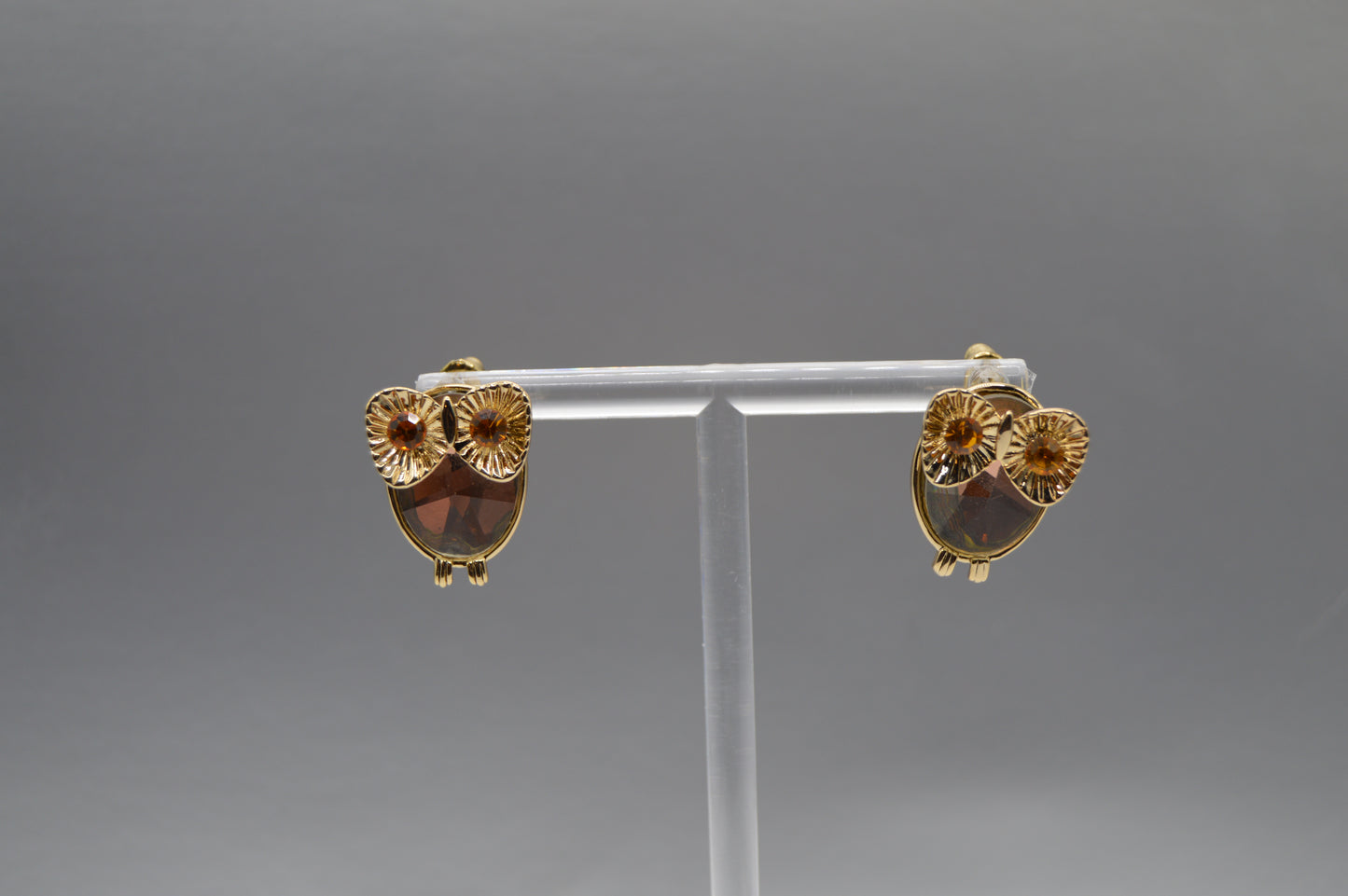 Owl Gemstone Earrings ā Gold with Brown Accent