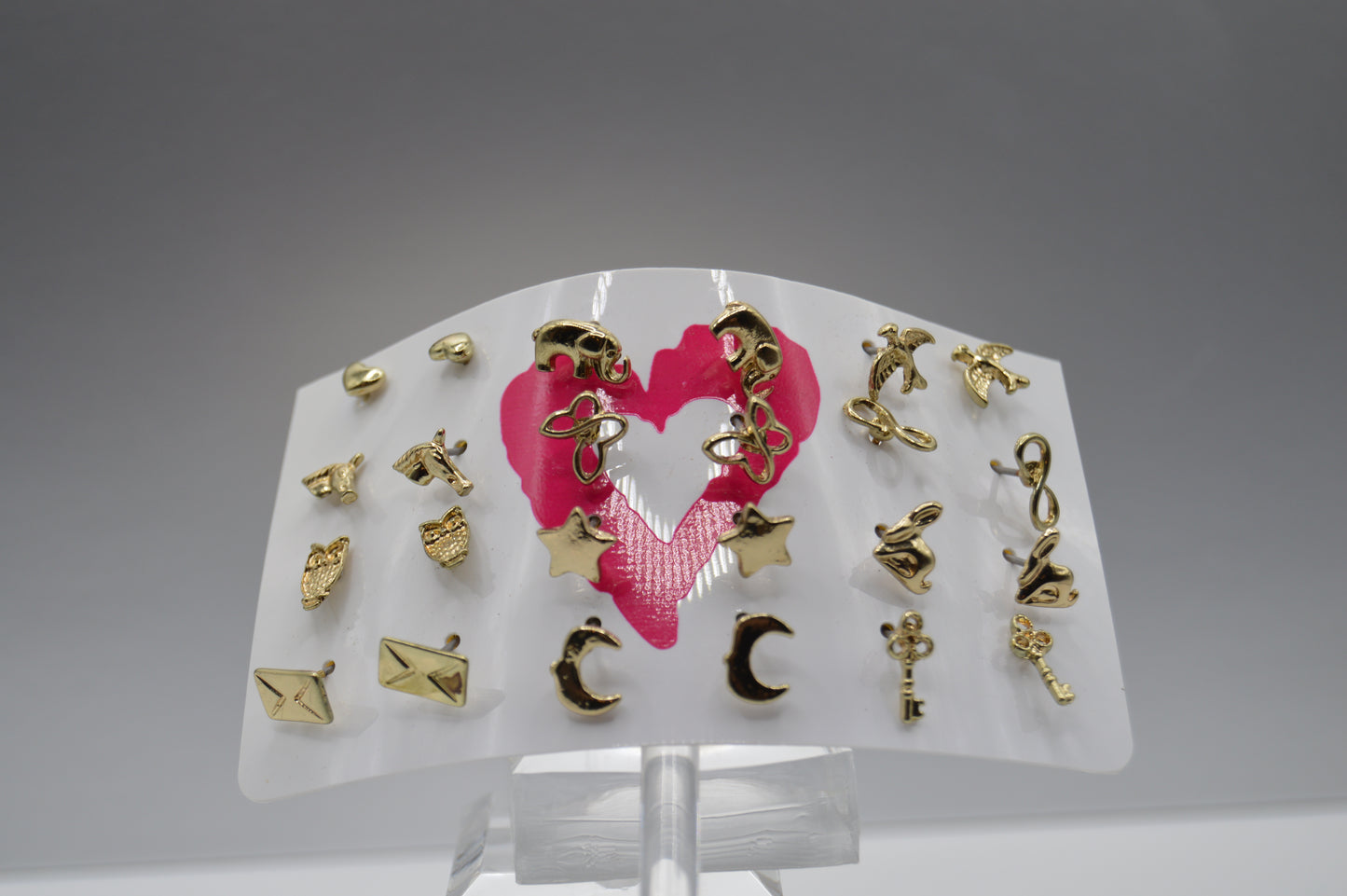 Whimsical Stud Earring Set โ Gold-Toned Symbols & Creatures