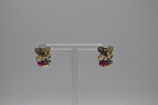 Floral Gold Earrings – Multicolor Bead Accents