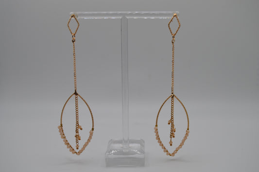 Geometric Gold Dangle Earrings – Peach Bead Accents