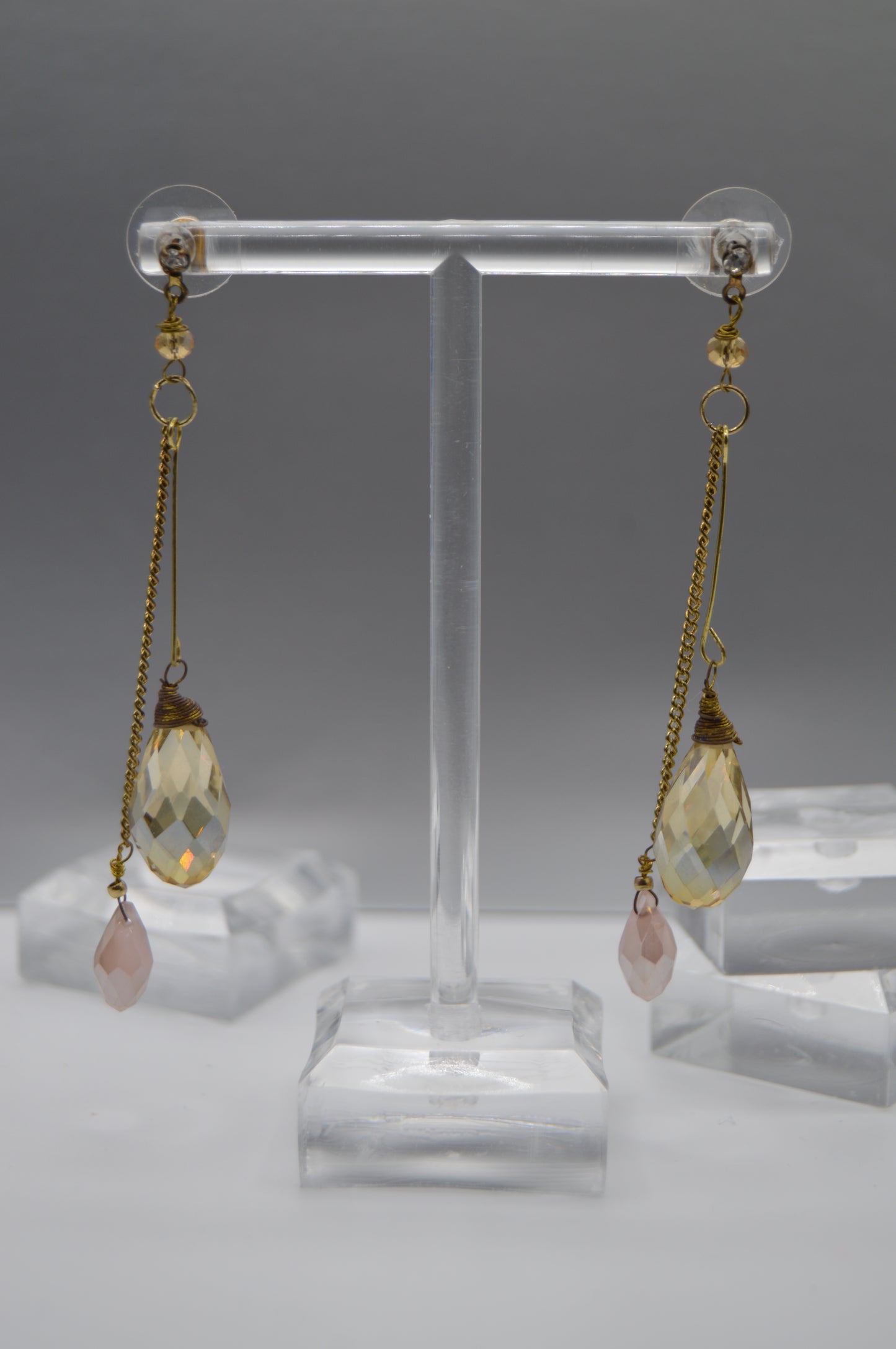 Teardrop Chain Earrings – Champagne & Pink Accents