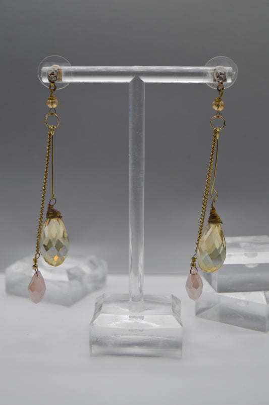 Teardrop Chain Earrings – Champagne & Pink Accents