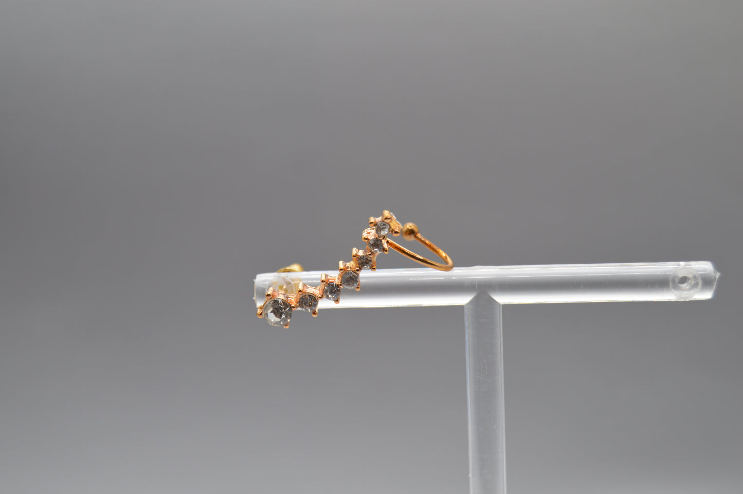 Gold Earring with Ear Cuff – Graduated Clear Gemstone Accent