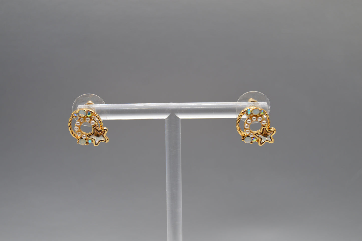 Celestial Stud Earrings – Crescent Moon & Star Design