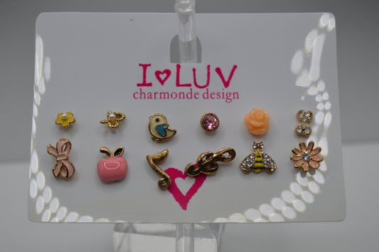 Colorful Stud Earring Set – Playful Motifs & Rhinestone Accents
